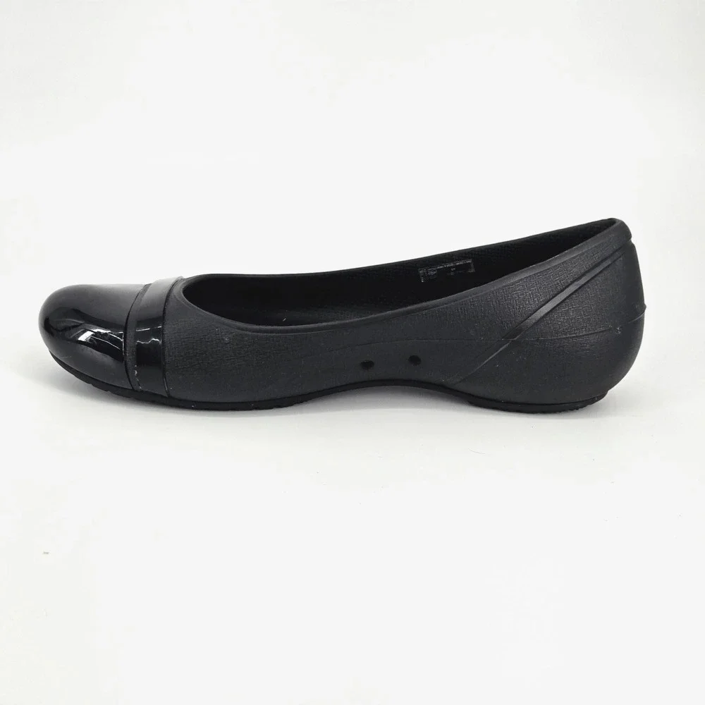 Crocs Cap Toe Flat Black Patent Slip On Ballet Shoes Women Size 9 W9 Work EUC